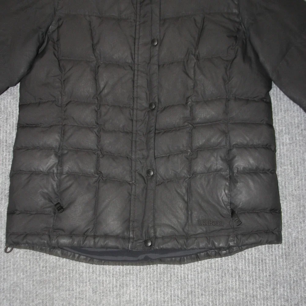 LL Bean Down Puffer Jacket Womens M Black Good Quilted Full‎ Zip Snap 295967